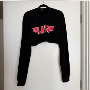 LF Black Cropped Sweater with Pink and Yellow Logo